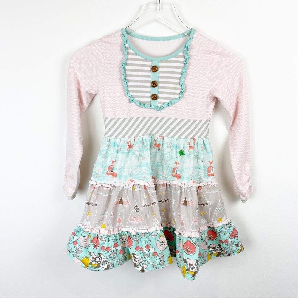 Serendipity by Shrimp & Grits Kids | Girls Ruffle Fox Teepee Print Dress